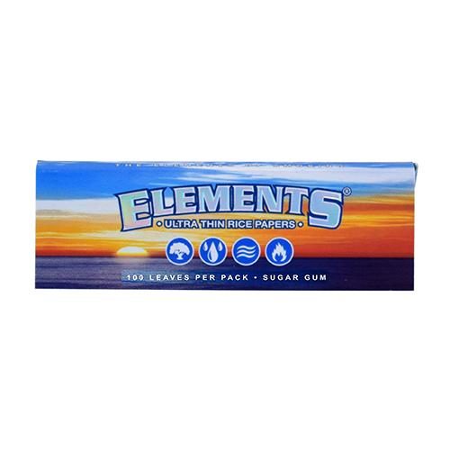 SUGAR GUM ROLLING PAPERS by Elements Rice paper with a strip of natural gum from sugar. Pressed to be incredibly thin and designed to burn ultra slowly. Elements burn with zero ash.