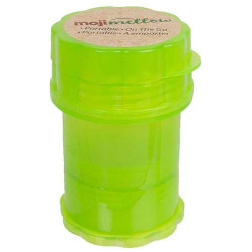 PORTABLE STORAGE CANISTER WITH GRINDER by Moji Mellow Moji Mellow's four-part lightweight storage canister keeps your cannabis safe and fresh. It comes complete with a built-in grinder.