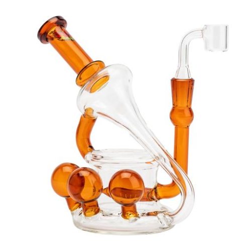 This durable borosilicate glass oil bubbler features a stemline percolator filtration for a clean, smooth smoking experience and an artistic piece of functional glass art.