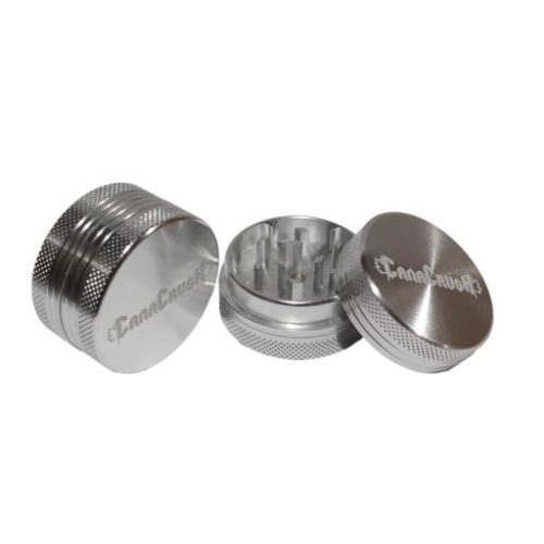 Two-piece metal grinder designed with diamond-cut teeth for scratch resistance and a neodymium magnet to keep the lid in place and odours inside.