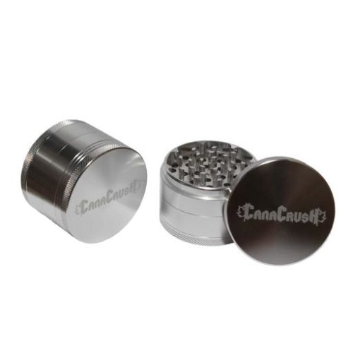 CanaCrush's four-piece, 2.5" grinder features aluminum diamond-cut teeth and grinding holes that are scratch-resistant. Neodymium magnets ensure the lid stays in place and ensures odors stay locked inside. The chamber contains a micron mesh screen to filter kief.