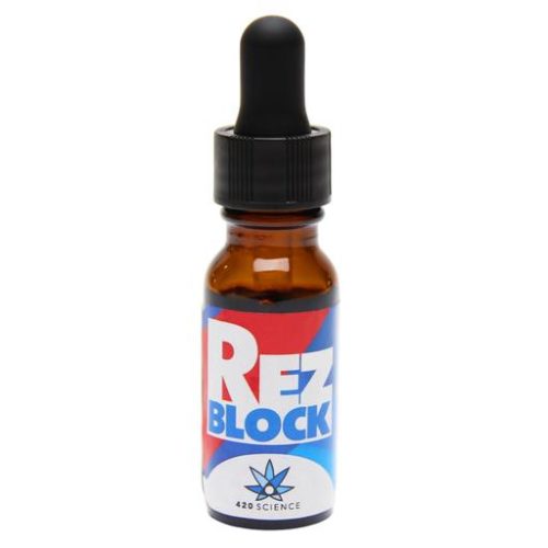 Rez block concentrate is a cleaner used by adding a few drops to the water of a water pipe or bong. The concentrate helps to prevent the buildup of resin on glass and instead causes the resin to float in the water; allowing the resin to be poured out with the water.