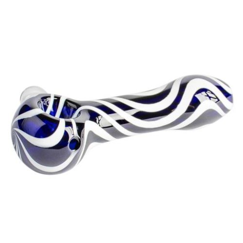 3.75" BLUE ZEBRA SPOON HAND PIPE W/MUSH by Red Eye Glass.